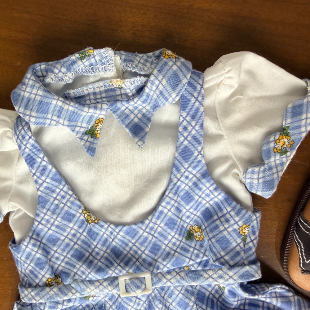 American Girl Kit Kittredge School Dress & Shoes Blue Plaid Floral Set EUC - Picture 4 of 6